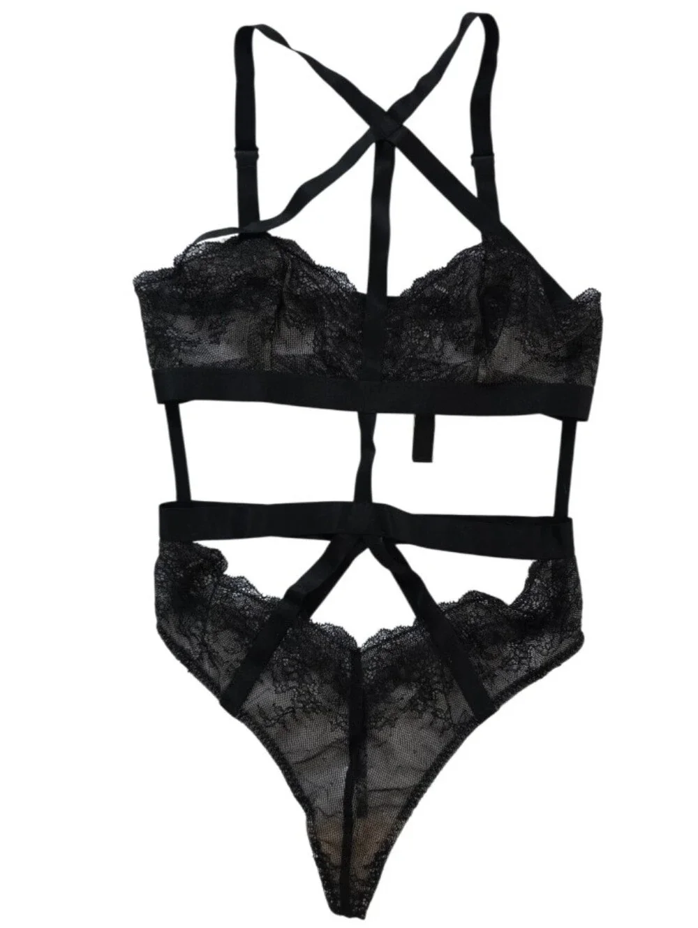 Victoria's Secret Black Lace Strappy Bodysuit